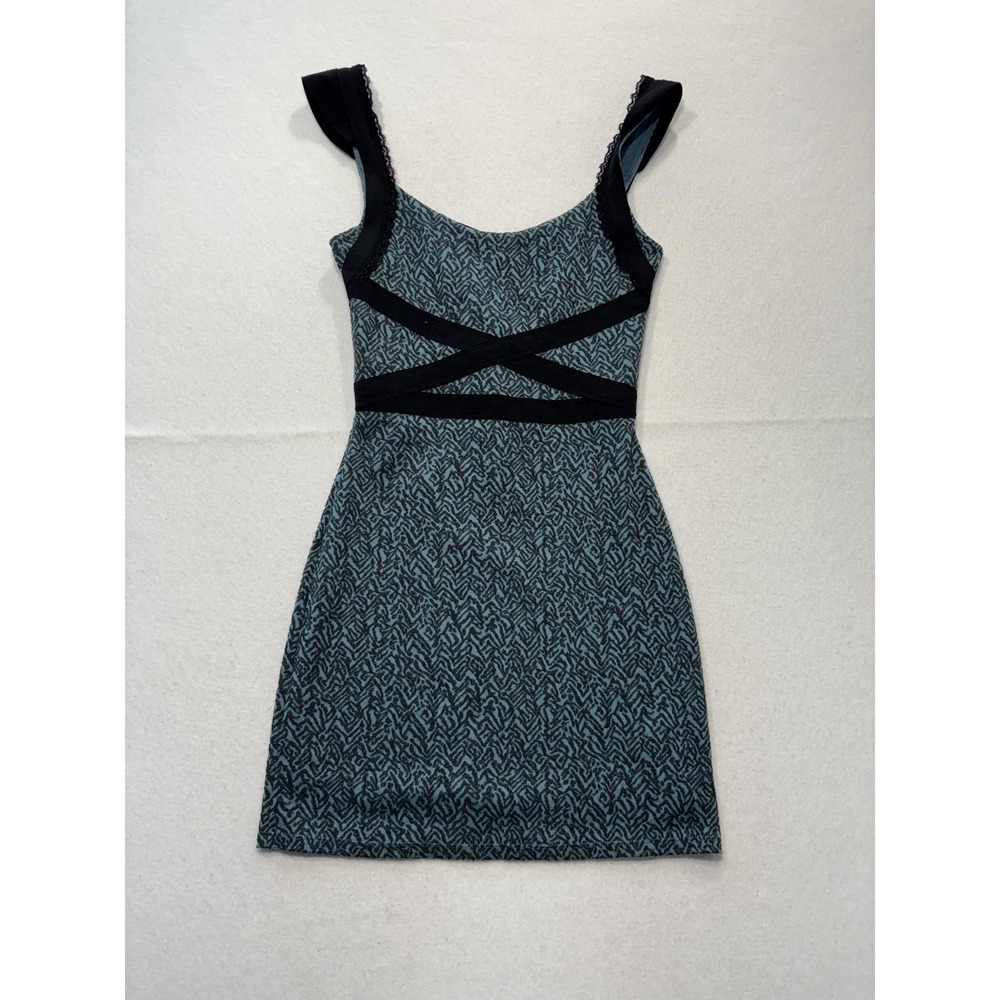 Free People Dress Womens XS Blue Chevron Scoop Neck Cutout Bodycon Tank Mini